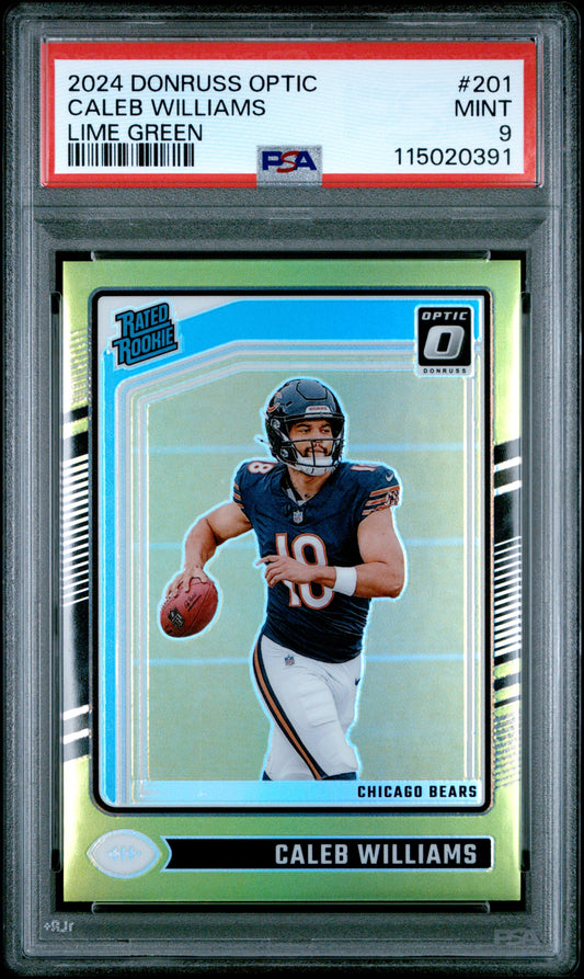 Caleb Williams 2024 Donruss Optic Rookie #201 Lime Green #5/50 PSA 9 Mint