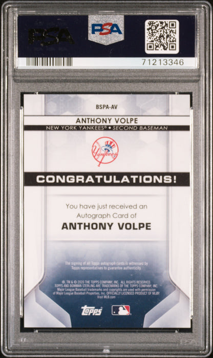 Anthony Volpe 2020 Bowman Sterling Prospect Auto PSA 10 Gem Mint