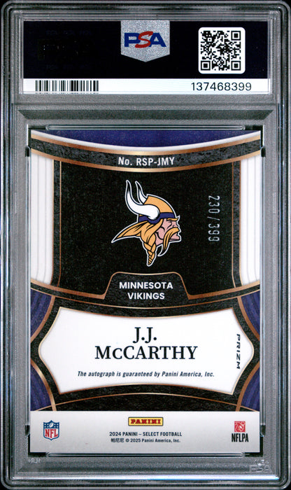 J.J. McCarthy 2024 Panini Select Rookie Signature #230/399 PSA 8 Nm-Mint