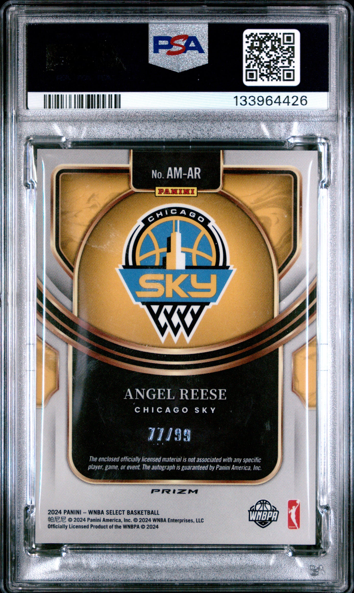 Angel Reese 2024 Panini Select WNBA Purple Prizm Patch Auto #77/99 PSA 9 Mint