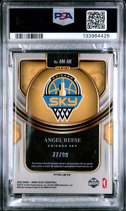 Angel Reese 2024 Panini Select WNBA Purple Prizm Patch Auto #77/99 PSA 9 Mint