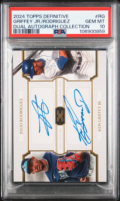 Ken Griffey Jr. + Julio Rodriguez 2024 Topps Definitive Dual Autograph #3/35 PSA 10 Gem Mint