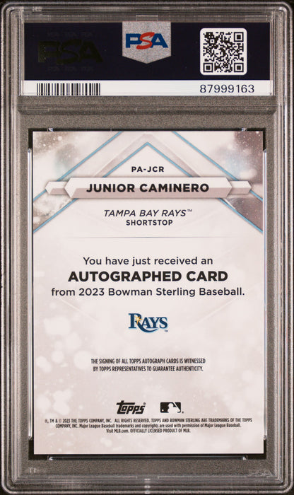 Junior Caminero 2023 Bowman Sterling Rose Gold Auto #9/15 PSA 9 Mint