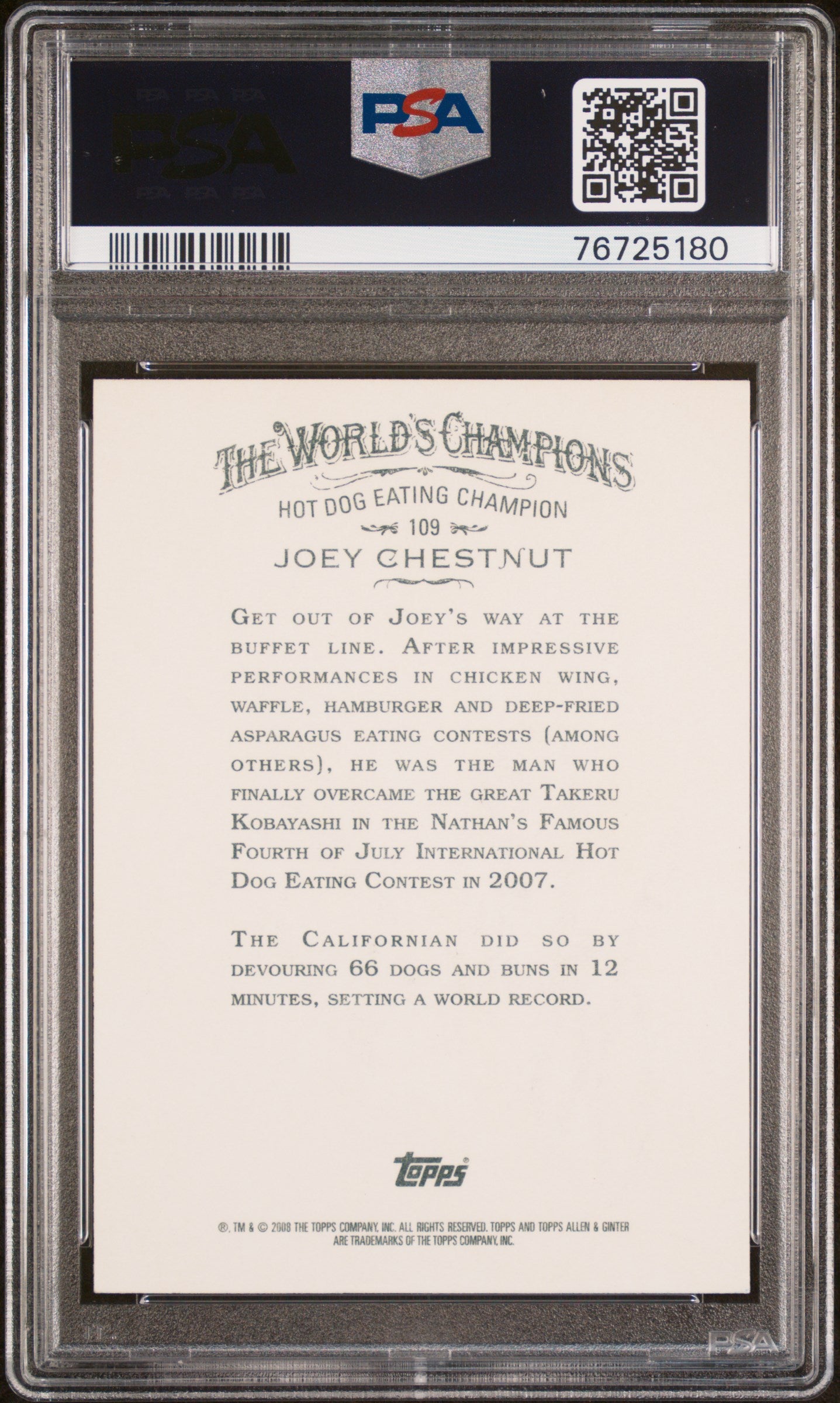 Joey Chestnut 2008 Topps Allen and Ginter Autograph PSA Auth