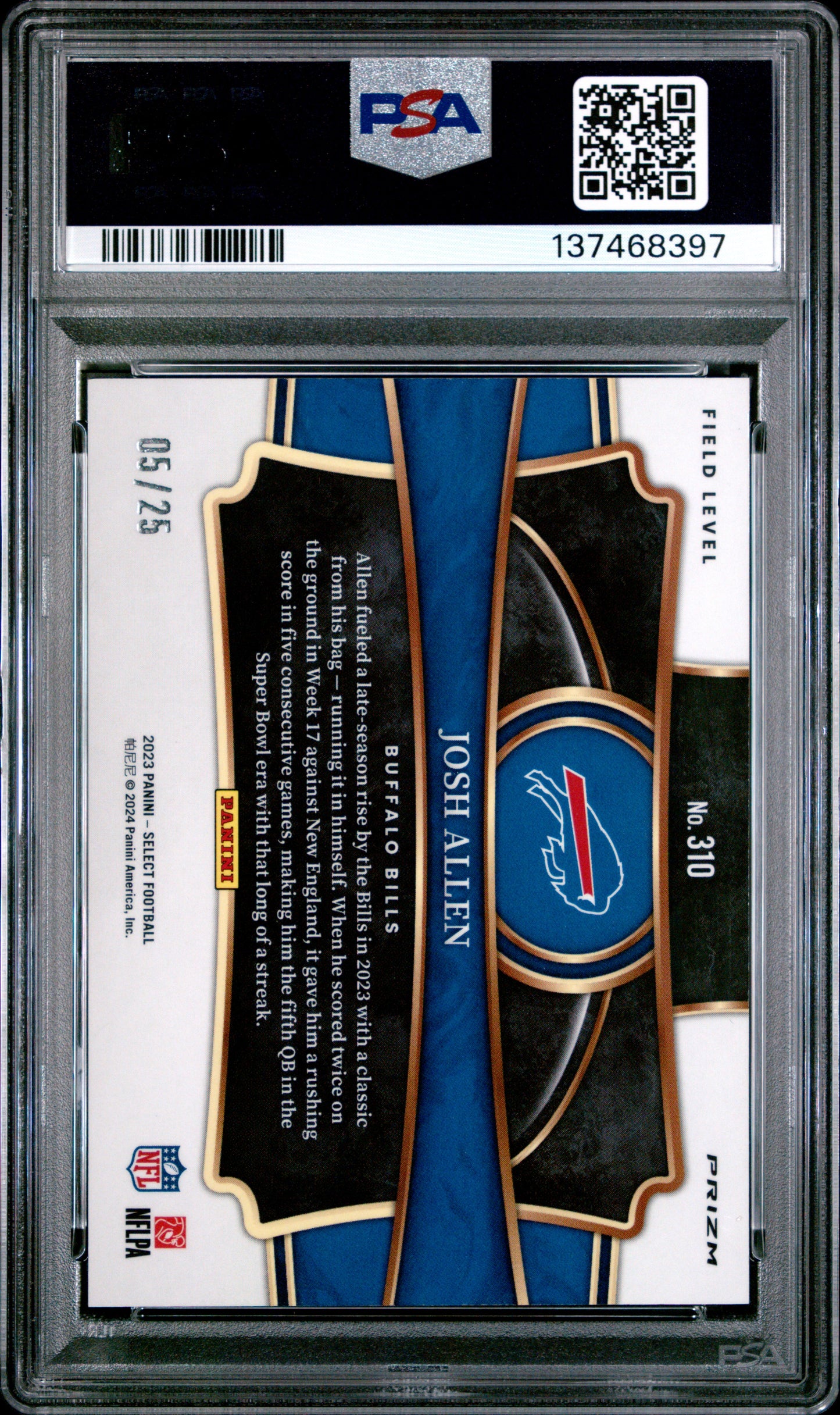 Josh Allen 2023 Panini Select #310 Tie-Dye Prizm #5/25 PSA 9 Mint