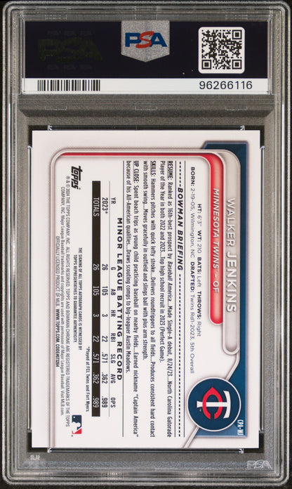 Walker Jenkins 2024 Bowman Chrome Auto PSA 10 Gem Mint