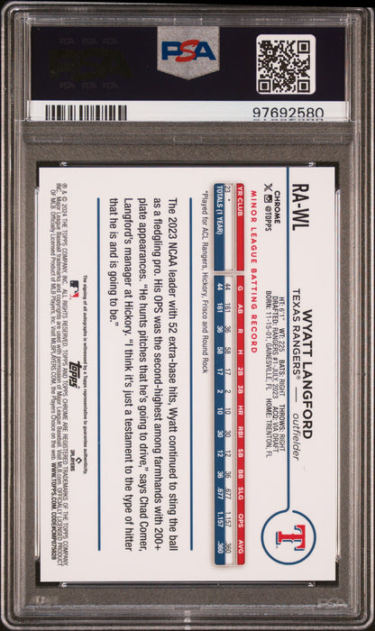 Wyatt Langford 2024 Topps Chrome Rookie Autograph PSA 10 Auto 10 2580