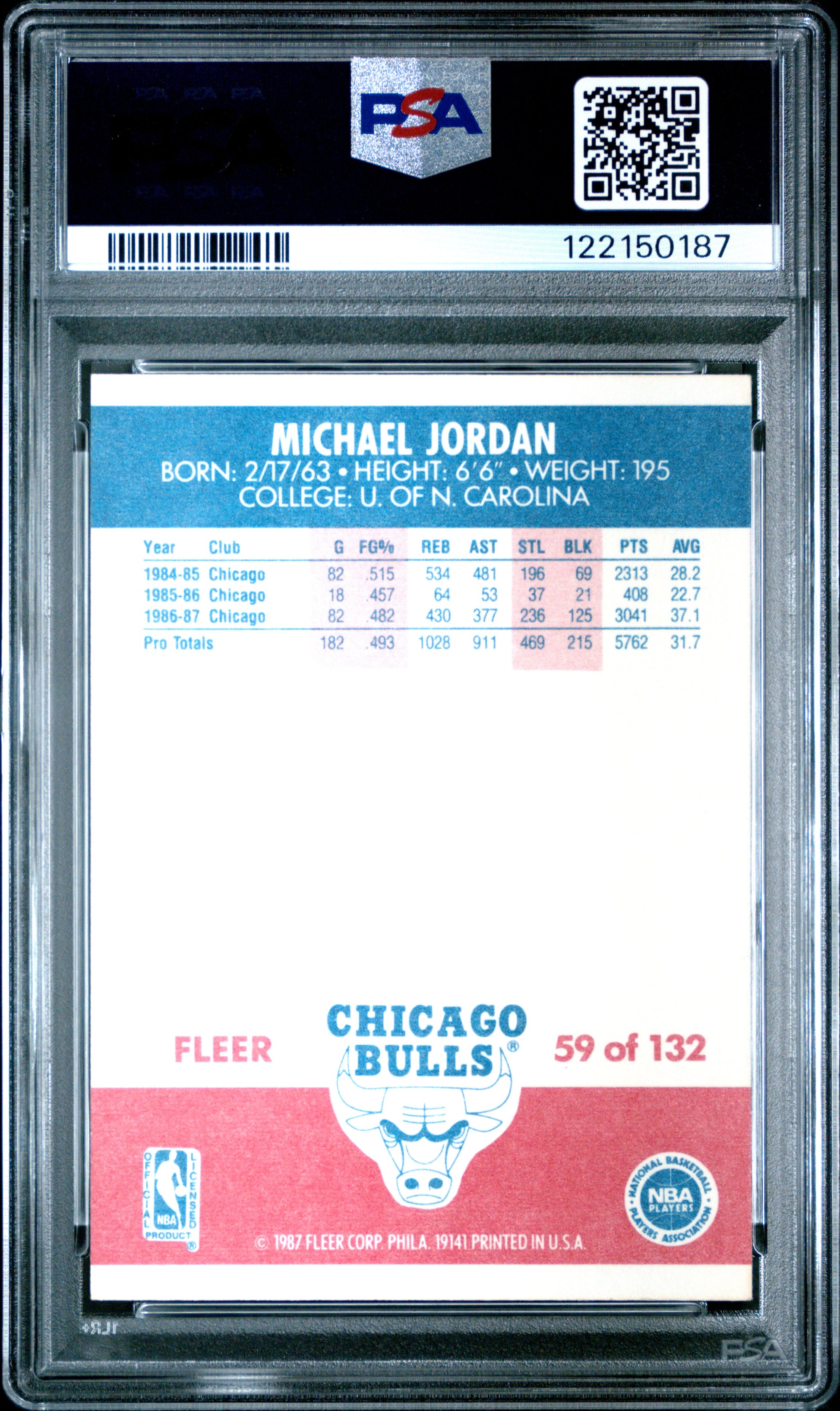 Michael Jordan 1987 Fleer #59 PSA 8 Nm-Mint 0187