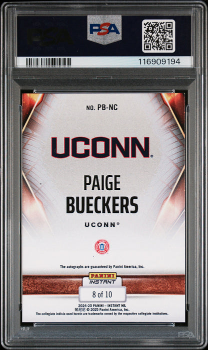 Paige Bueckers 2024 Panini Instant NIL National Champions Auto #8/10 PSA 9 Auto 10