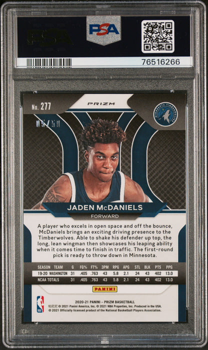 Jaden McDaniels 2020 Panini Prizm Fast Break Prizm Pink #5/50 PSA 10 Gem Mint