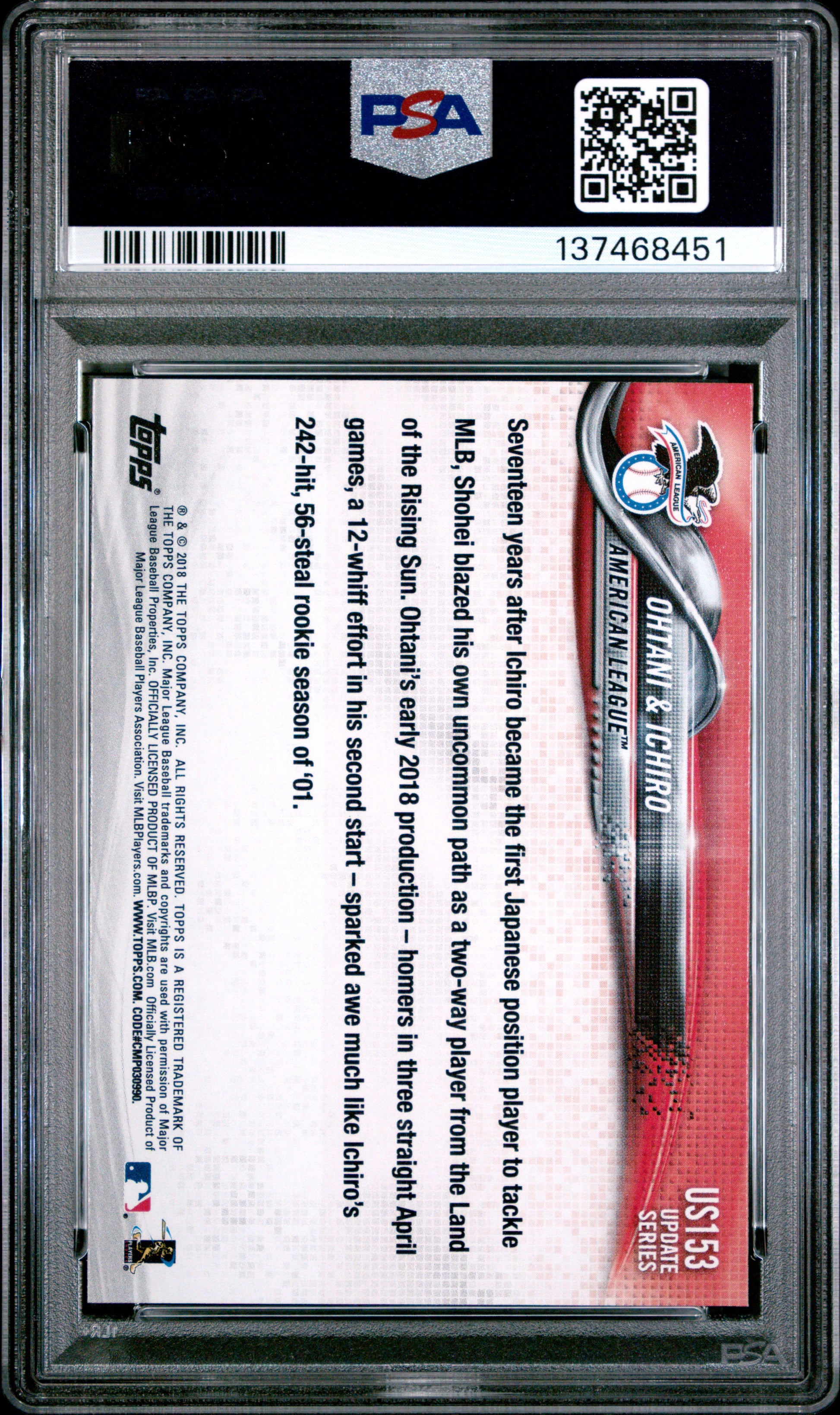 Shohei Ohtani + Ichiro 2018 Topps Update #US153 PSA 10 Gem Mint 8451
