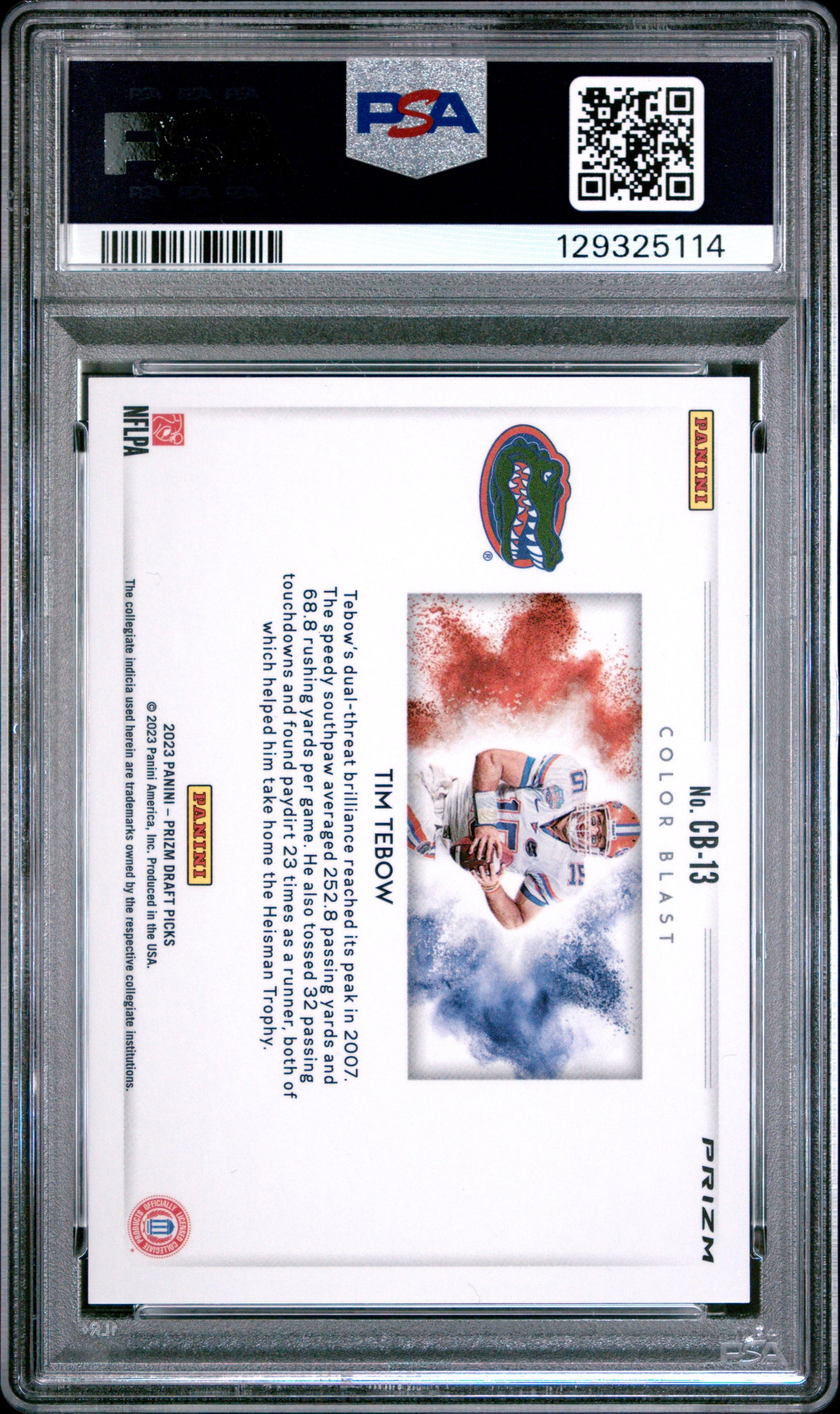 Tim Tebow 2023 Panini Prizm Draft Picks Color Blast PSA 9 Mint