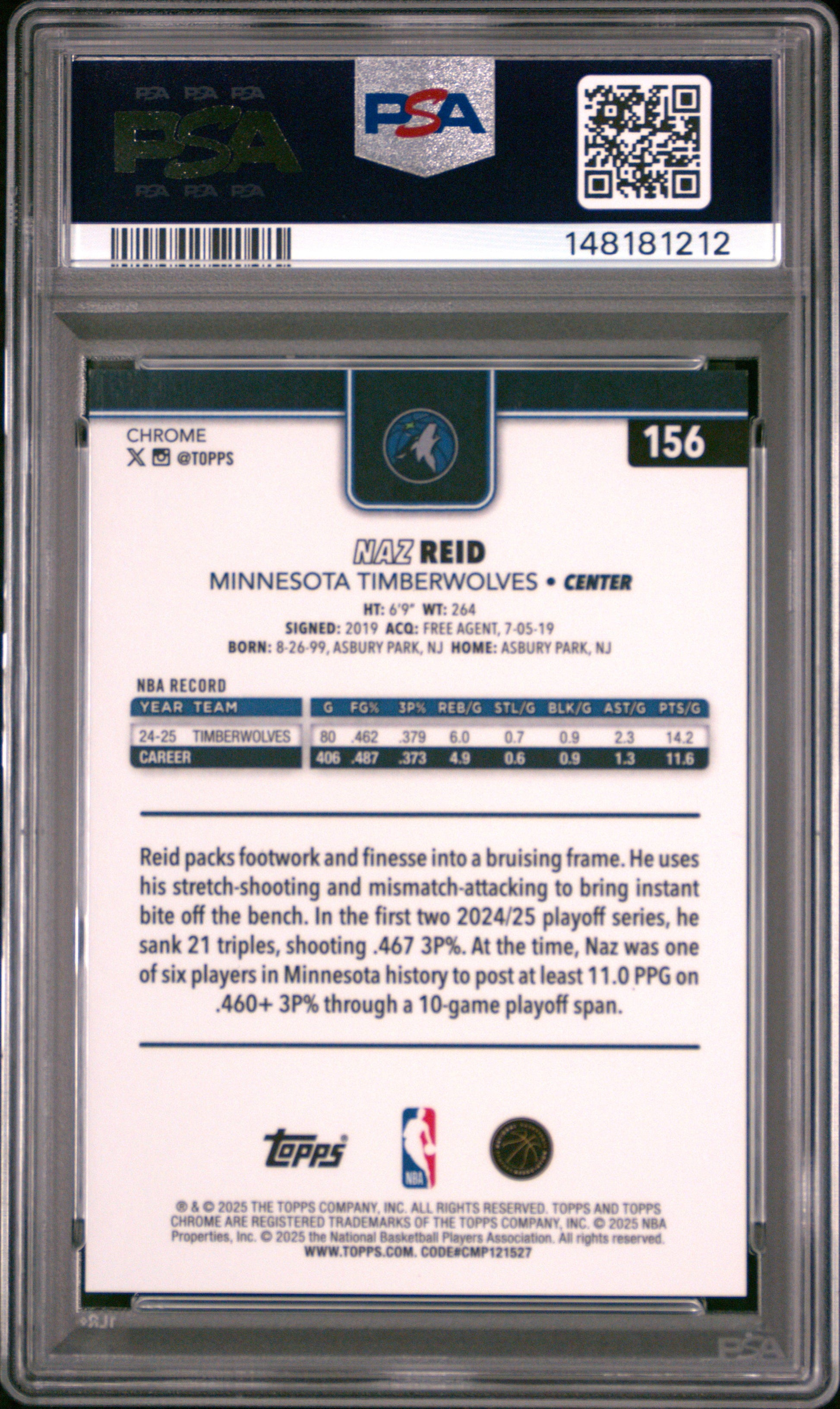 Naz Reid 2025 Topps Chrome #156 Black Pulsar #5/10 PSA 10 Gem Mint