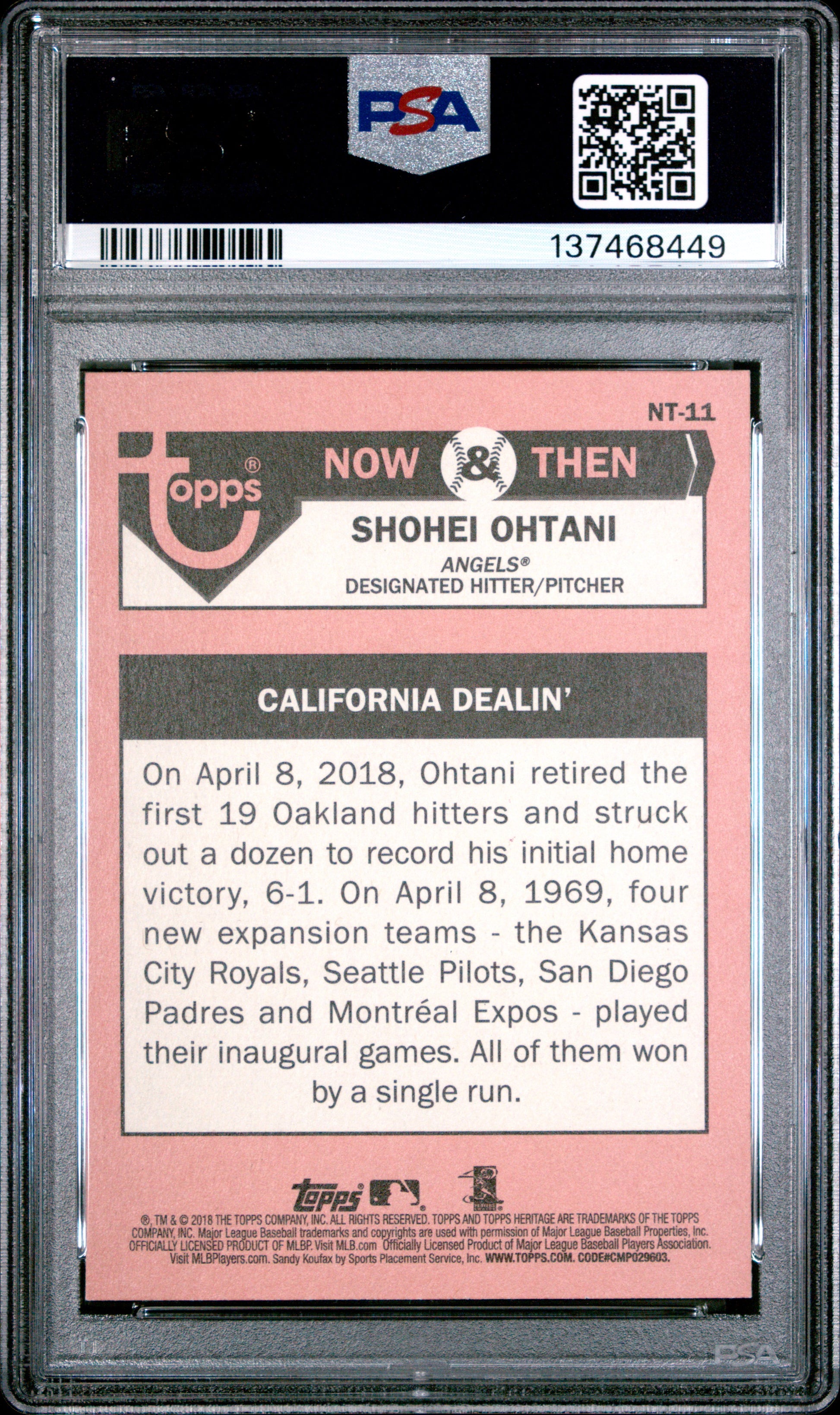 Shohei Ohtani 2018 Topps Heritage Now & Then #NT11 PSA 10 Gem Mint 8449