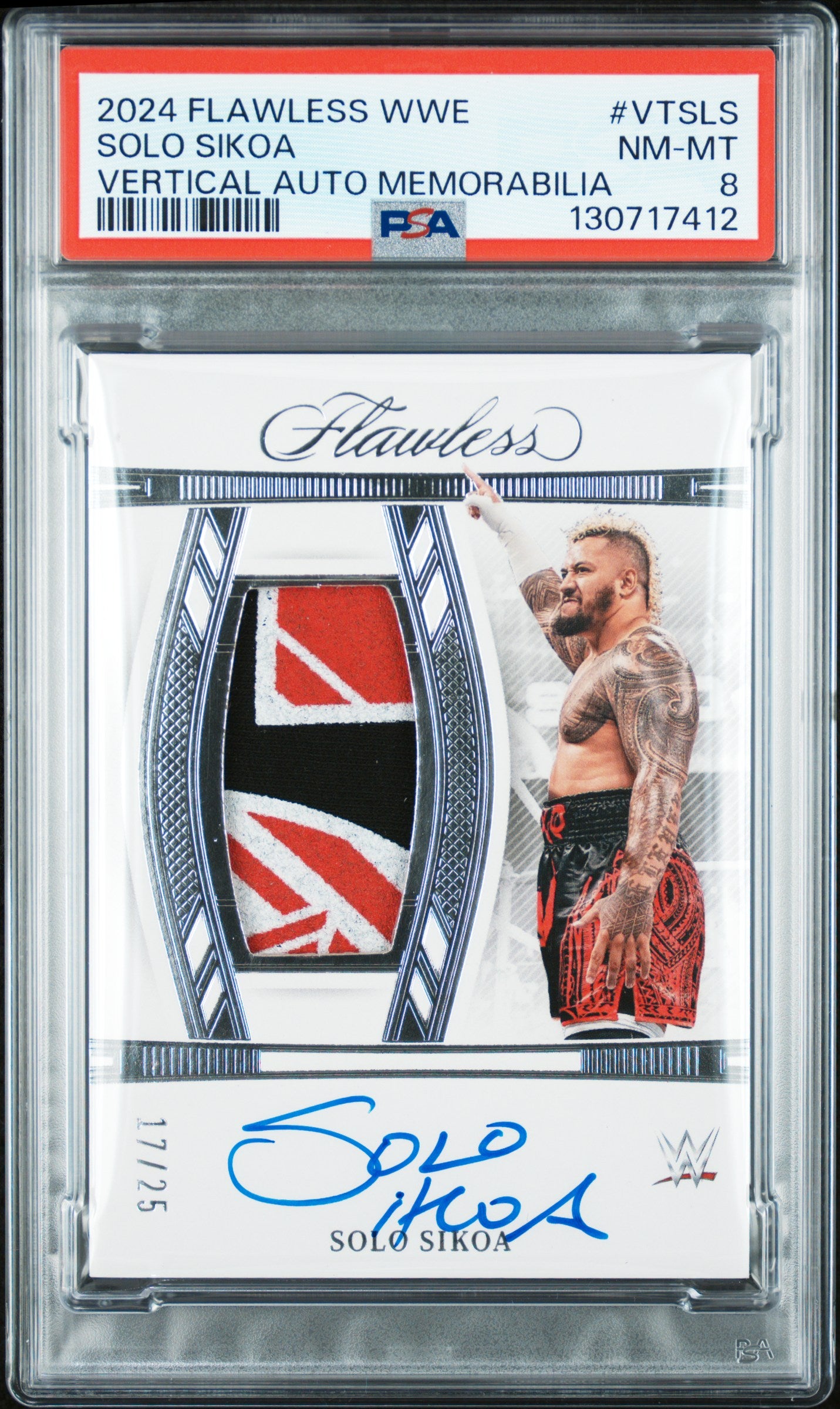 Solo Sikoa 2024 Panini Flawless WWE Patch Auto #17/25 PSA 8 Nm-Mint