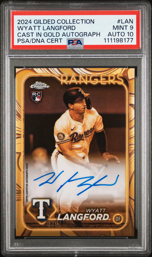 Wyatt Langford 2024 Topps Gilded Collection Gold Auto #49/199 PSA 9 Auto 10
