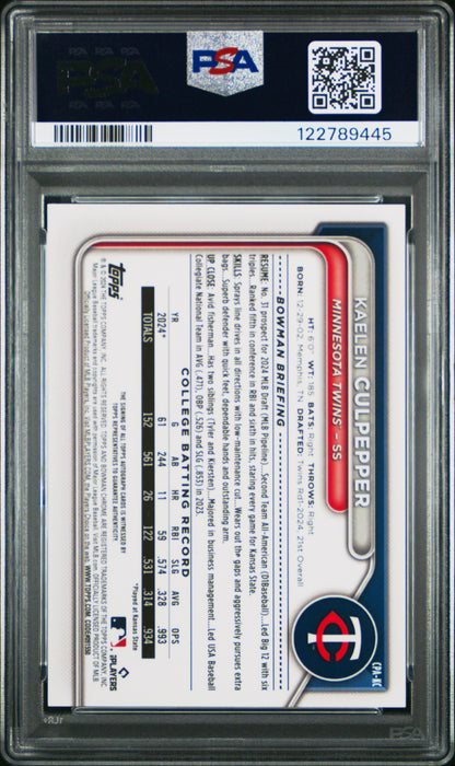 Kaelen Culpepper 2024 Bowman Chrome Draft Sparkle Refractor Auto #50/71 PSA 10 Gem Mint