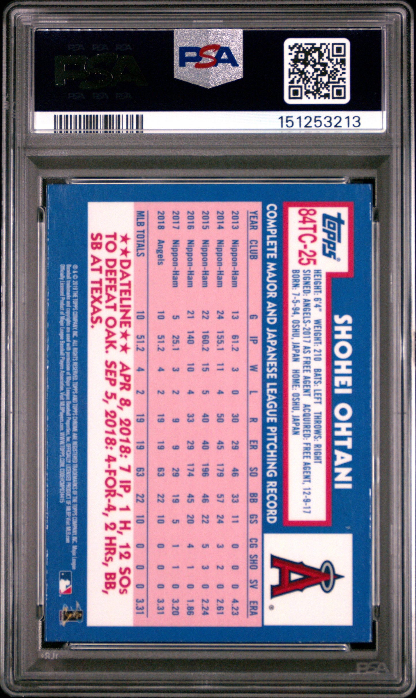 Shohei Ohtani 2019 Topps Chrome 1984 Topps PSA 9 Mint 3213