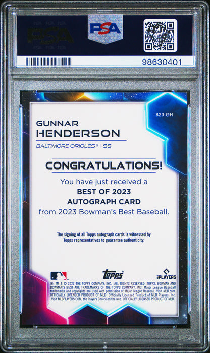 Gunnar Henderson 2023 Bowmans Best Gold Autograph #13/50 PSA 9 Mint