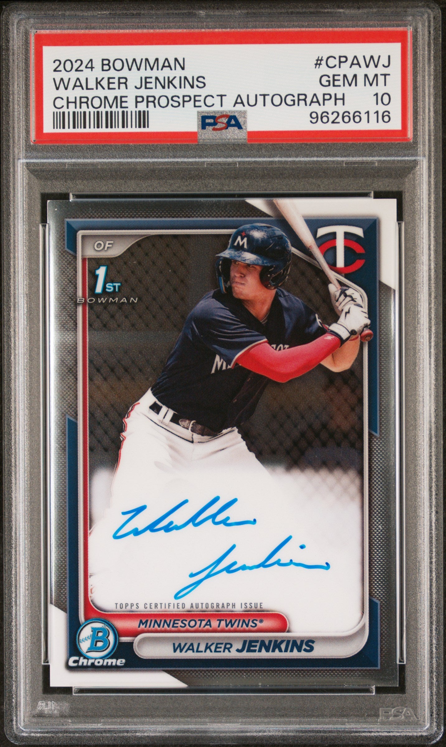 Walker Jenkins 2024 Bowman Chrome Auto PSA 10 Gem Mint