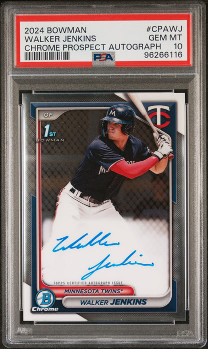 Walker Jenkins 2024 Bowman Chrome Auto PSA 10 Gem Mint