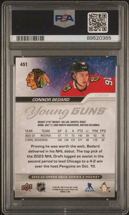 Connor Bedard 2023 Upper Deck Rookie #451 PSA 9 Mint 0385