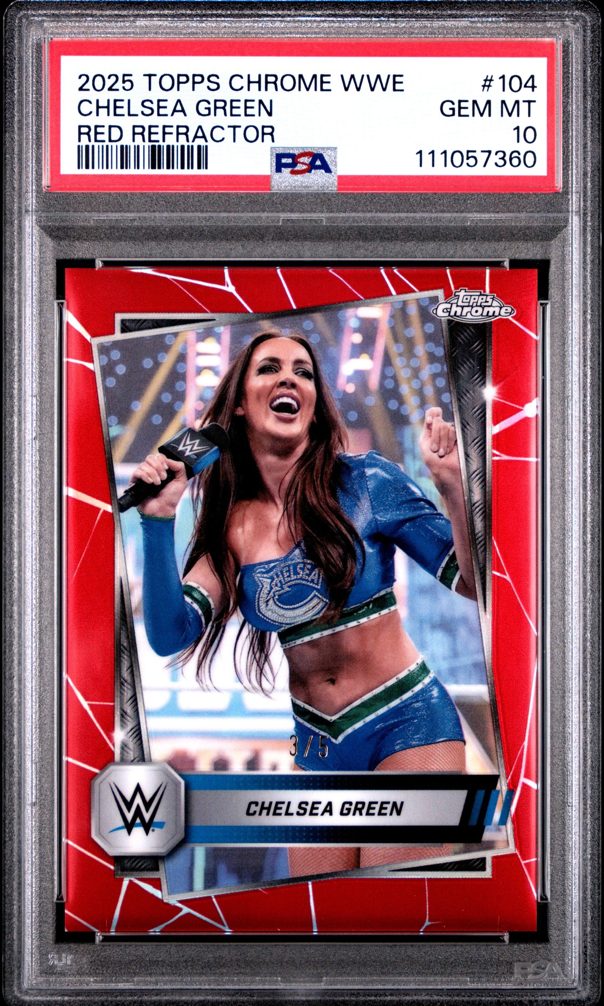Chelsea Green 2025 Topps Chrome WWE Red Refractor #3/5 PSA 10 Gem Mint