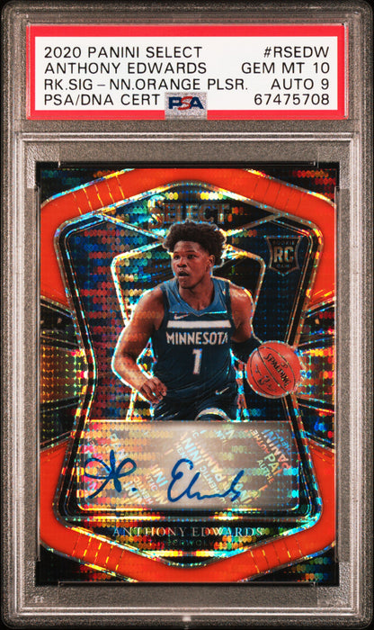 Anthony Edwards 2020 Panini Select Neon Orange Pulsar Auto #21/30 PSA 10 Gem Mint