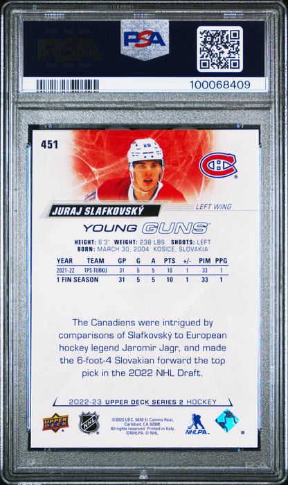 Juraj Slafkovsky 2022 Upper Deck Rookie #451 PSA 10 Gem Mint