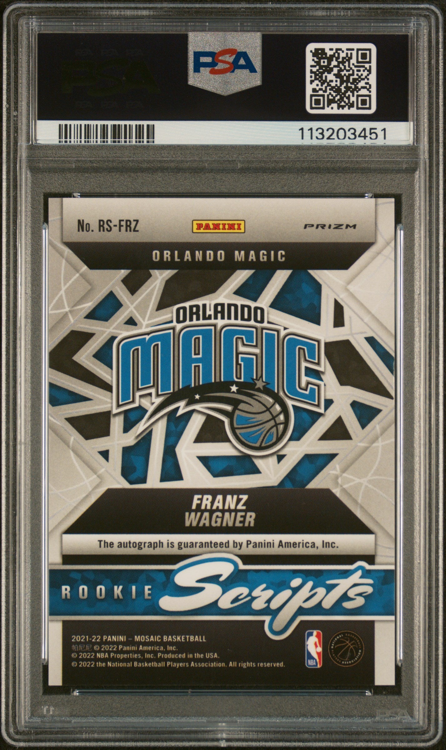 Franz Wagner 2021 Panini Mosaic Rookie Scripts Gold PSA 10 Gem Mint