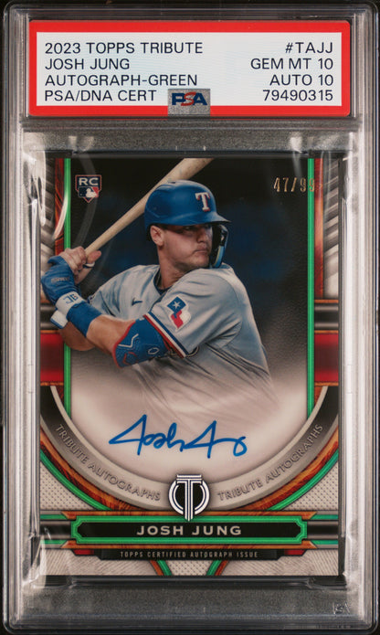 Josh Jung 2023 TOpps Tribute Green Autograph #47/99 PSA 10 Auto 10