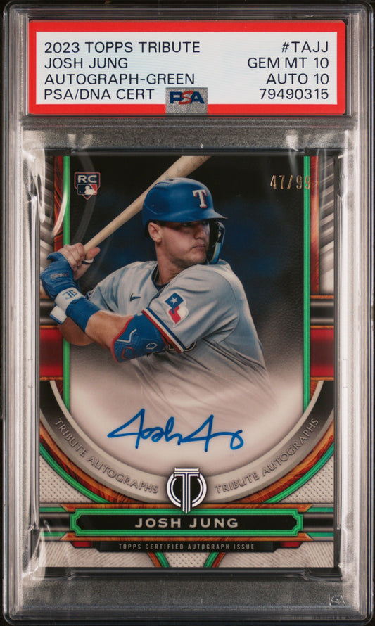 Josh Jung 2023 TOpps Tribute Green Autograph #47/99 PSA 10 Auto 10
