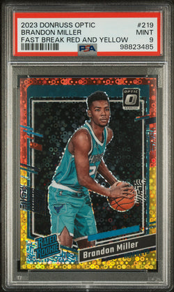 Brandon Miller 2023 Donruss Optic Rookie #219 Red/Yellow Fast Break #2/7 PSA 9 Mint