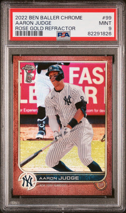 Aaron Judge 2022 Topps Ben Baller Chrome #99 Rose Gold Refractor #7/10 PSA 9 Mint