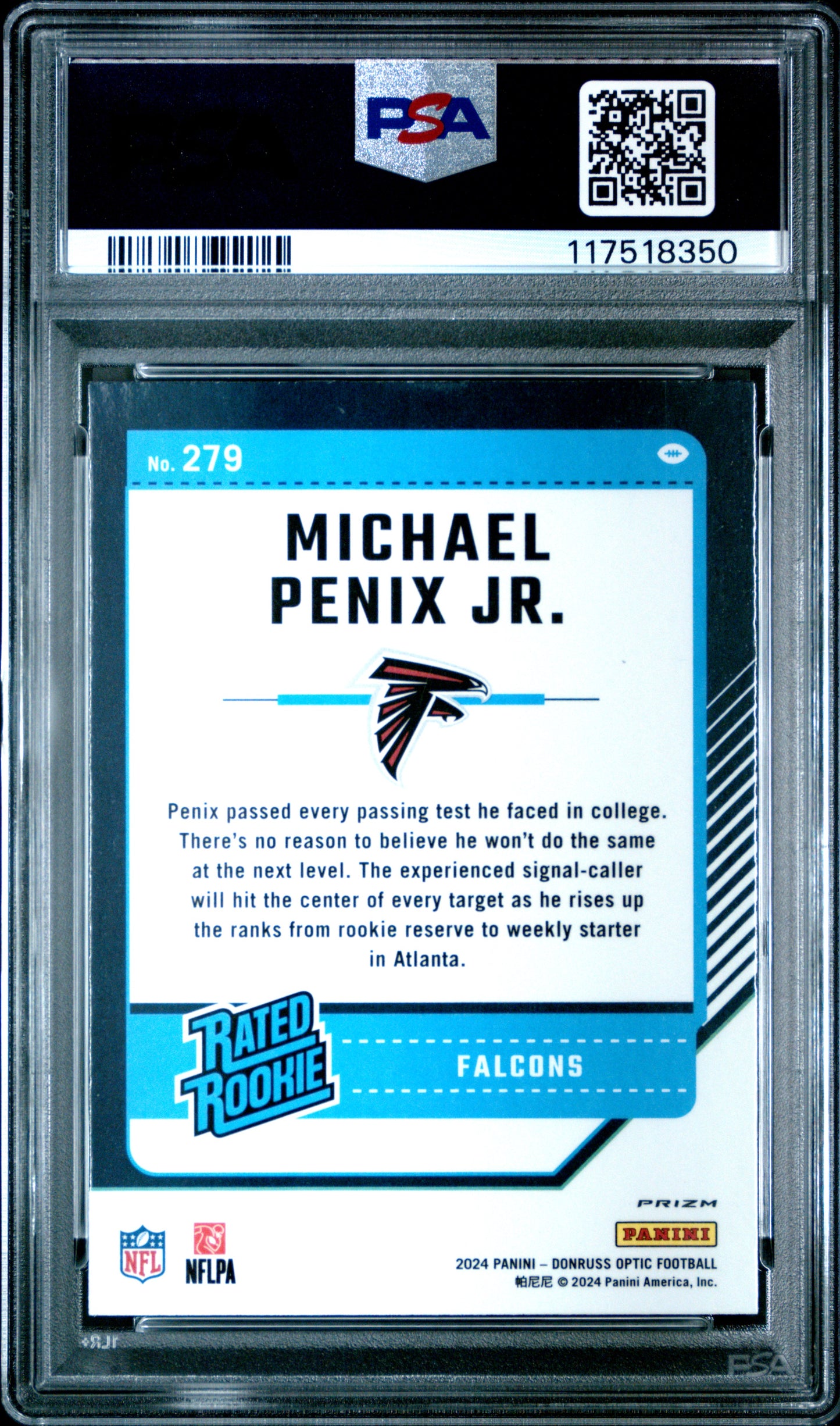 Michael Penix Jr. 2024 Donruss Optic Rookie #279 Purple Scope PSA 10 Gem Mint