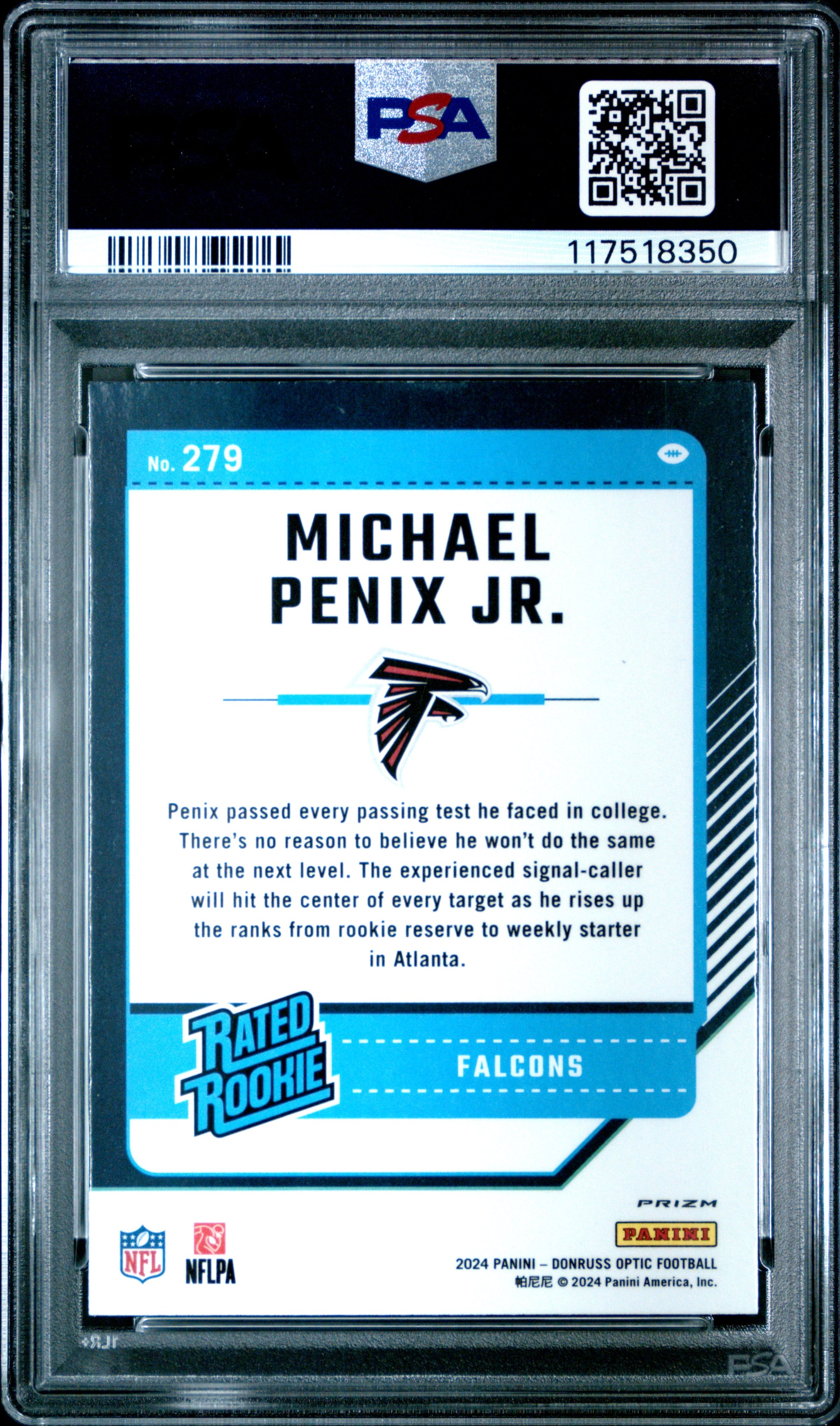 Michael Penix Jr. 2024 Donruss Optic Rookie #279 Purple Scope PSA 10 Gem Mint