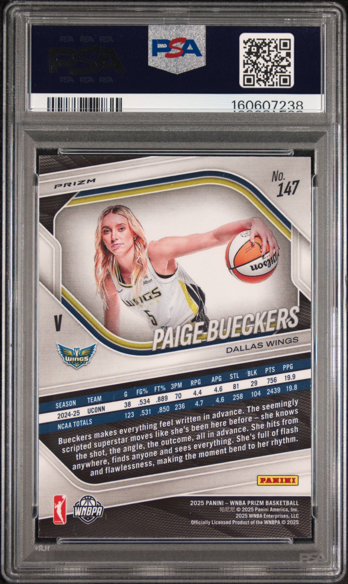 Paige Bueckers 2025 Panini Prizm WNBA Rookie #147 WNBA Logo PSA 10 Gem Mint