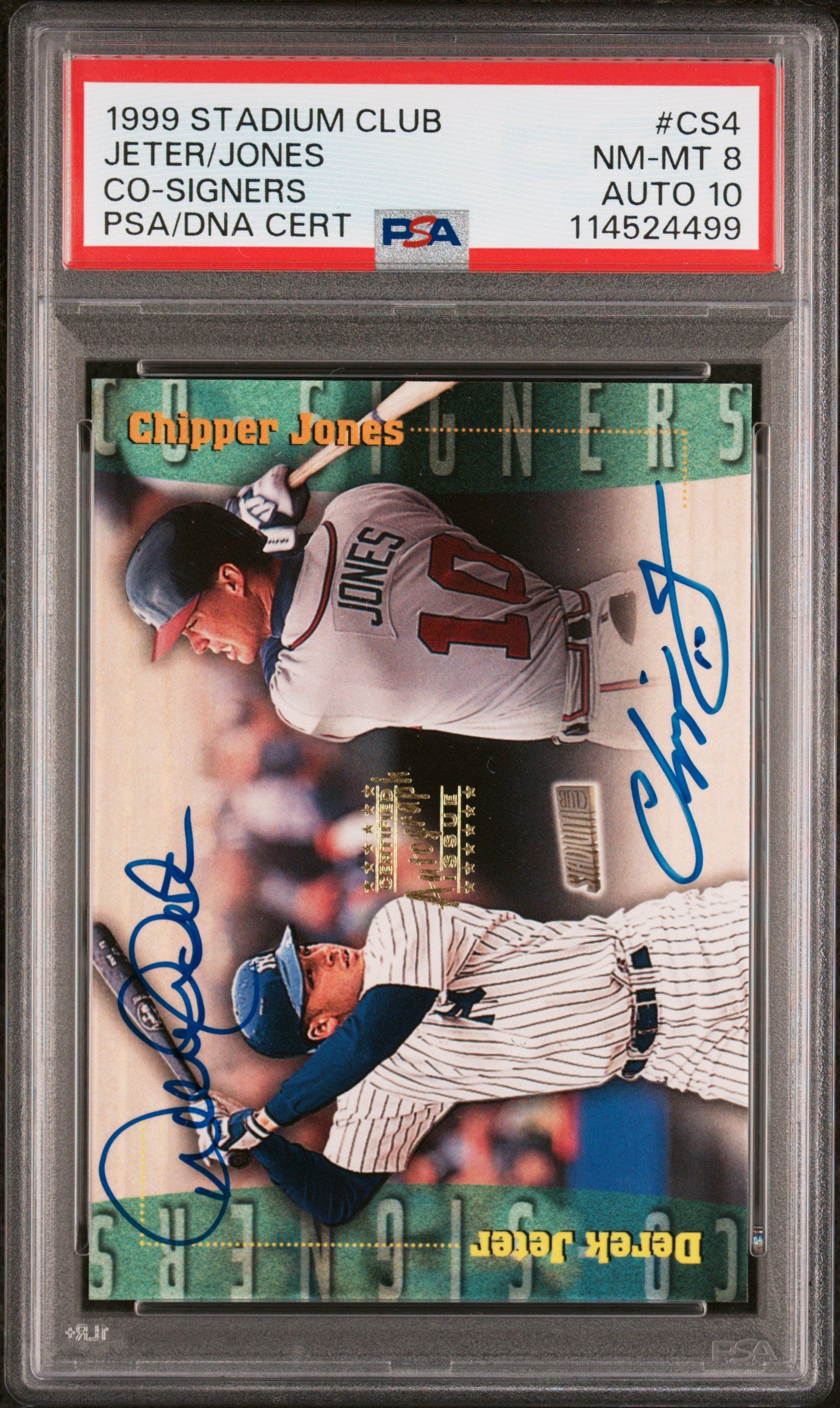 Derek Jeter/Chipper Jones 1999 Topps Stadium Club Co-Signers Auto PSA 8 Auto 10