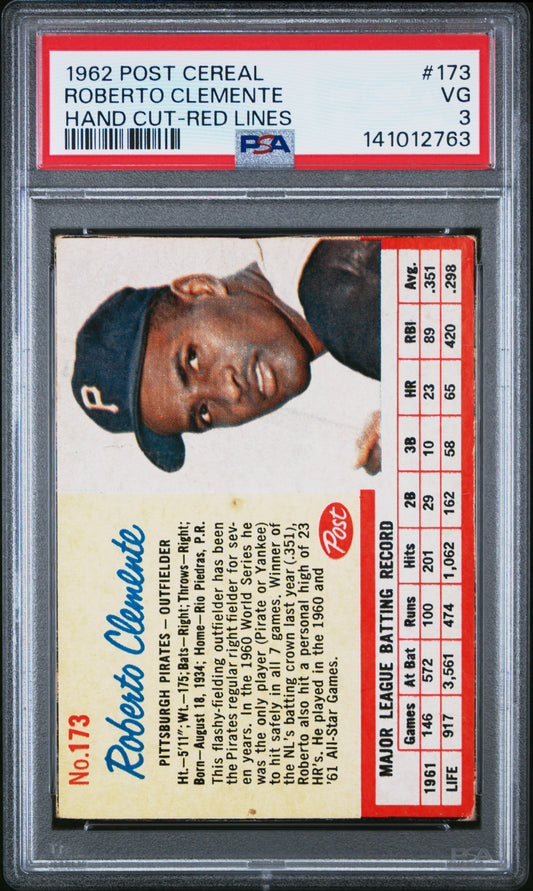 Roberto Clemente 1962 Post Cereal #173 PSA 3 Very Good