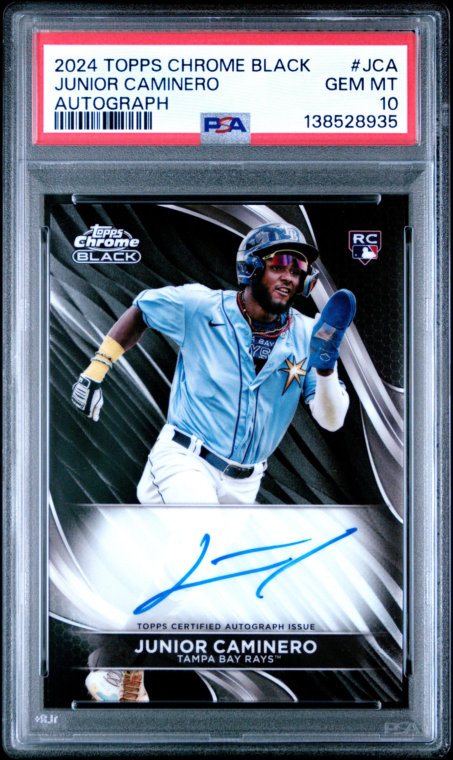 Junior Caminero 2024 Topps Chrome Black Rookie Autograph PSA 10 Gem Mint