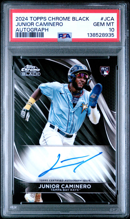 Junior Caminero 2024 Topps Chrome Black Rookie Autograph PSA 10 Gem Mint
