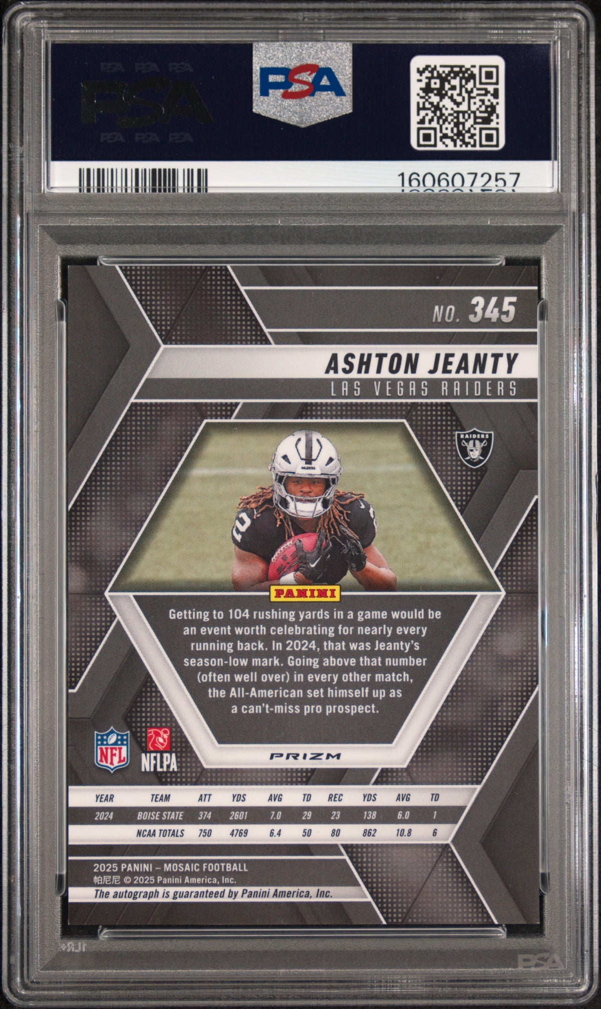 Ashton Jeanty 2025 Panini Mosaic Red Yellow Choice Auto PSA 8 Nm-Mint