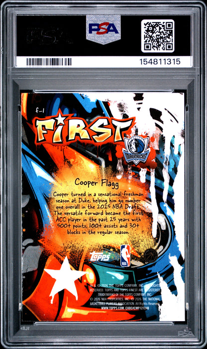 Cooper Flagg 2025 Topps Finest First Shoy Blue Refractor #124/150 PSA 10 Gem Mint