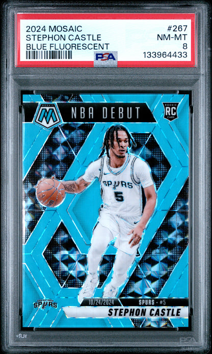 Stephon Castle 2024 Panini Mosaic #267 Blue Fluorescent #49/75 PSA 8 Nm-Mint