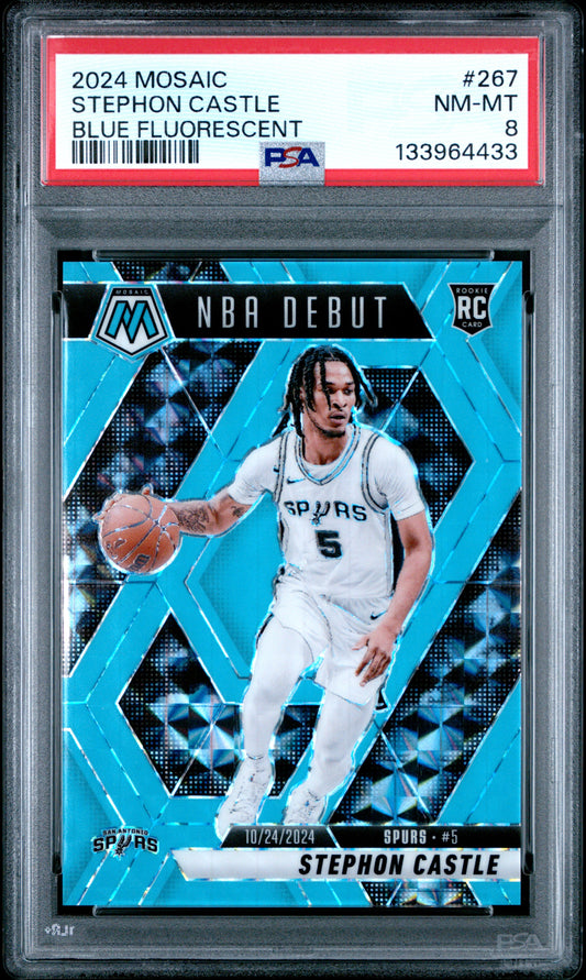 Stephon Castle 2024 Panini Mosaic #267 Blue Fluorescent #49/75 PSA 8 Nm-Mint