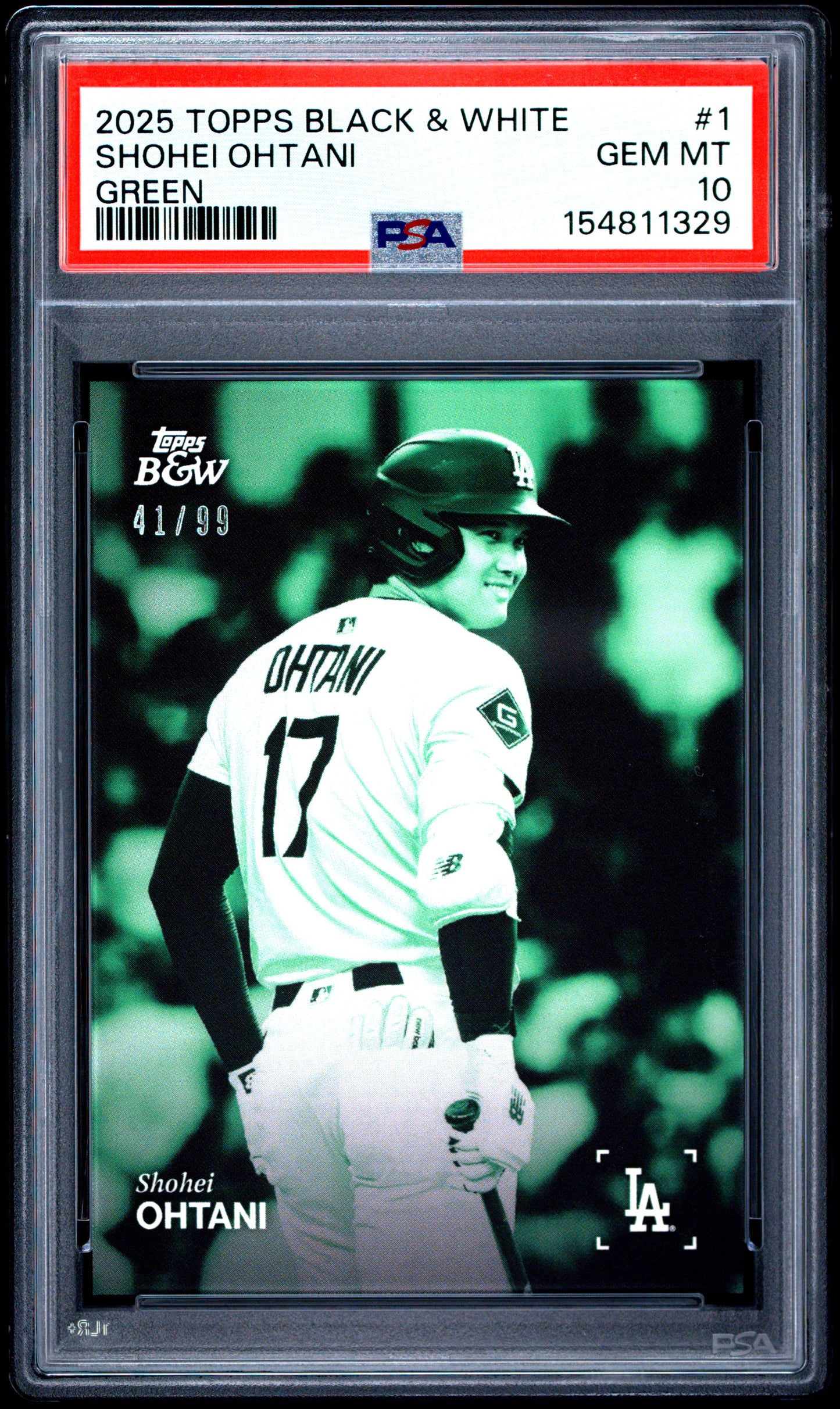 Shohei Ohtani 2025 Topps Black & White #1 Green Parallel #41/99 PSA 10 Gem Mint