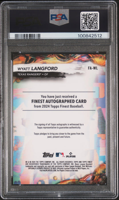 Wyatt Langford 2024 Topps Finest Blue Refractor Rookie Auto #79/99 PSA 8 Auto 10