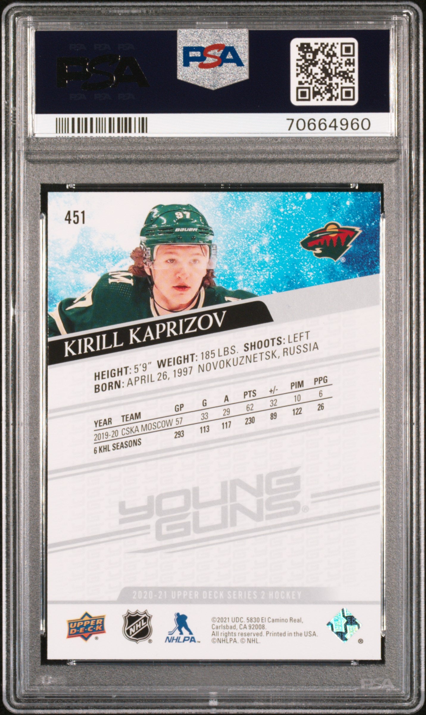 Kirill Kaprizov 2020 Upper Deck Rookie #451 PSa 10 Gem Mint 4960