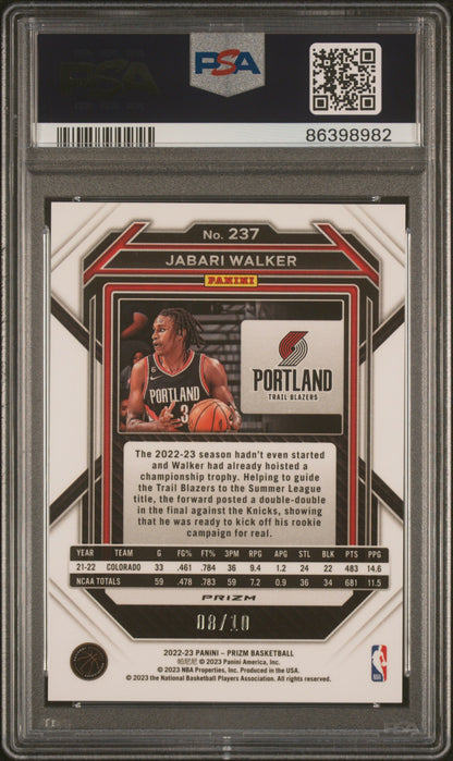 Jabari Walker 2022 Panini Prizm Rookie #237 Gold Shimmer FOTL #8/10 PSA 10 Gem Mint