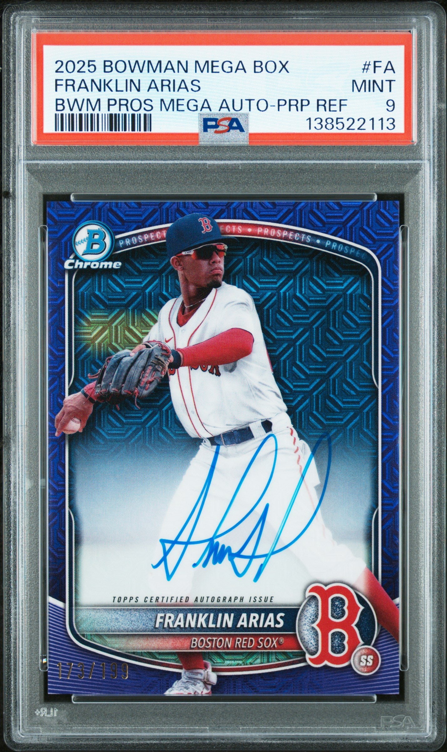 Franklin Arias 2025 Bowman Mega Box Purple Refractor Auto #173/199 PSA 9 Mint